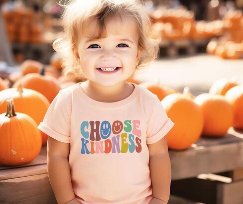 قميص Olive Loves Apple اختر Kindness الملون ذو الطراز القديم للأطفال الصغار والأطفال البنات in Kuwait