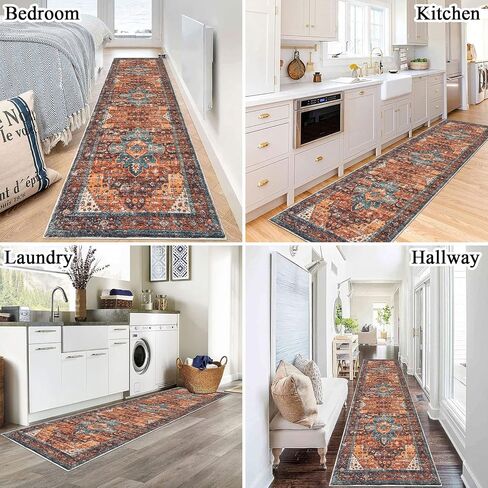 SHACOS المدخل عداء البساط 2'x10' المتعثرة ميدالية البساط عداء فو الصوف قابل للغسل السجاد داخلي لينة عداء السجاد خمر البساط غير زلق مدخل البساط الحمام غرفة نوم المطبخ العدائين، أحمر صدئ in Kuwait