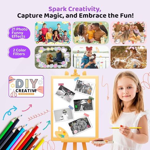 Instant Print Camera for Kids, Birthday Gifts for Girls and Boys Ages 3-12 - 1080P Video Camera for Kids, Gift Ideas for Boys Ages 3 4 5 6 7 8 9 10 11 12 - Girls' Gifts for Christmas/Holidays - Black in Saudi Arabia