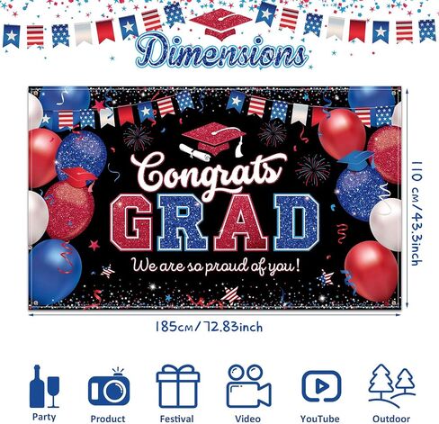 Graduation Party Backdrop Decoration Congrats Grad Backdrop Banner Red and Blue We are So Proud of You Banner Grad Background Photo Booth Props for 2024 School Grad Party Supplies, 72.8 x 43.3 Inch in Saudi Arabia