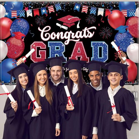 Graduation Party Backdrop Decoration Congrats Grad Backdrop Banner Red and Blue We are So Proud of You Banner Grad Background Photo Booth Props for 2024 School Grad Party Supplies, 72.8 x 43.3 Inch in Saudi Arabia