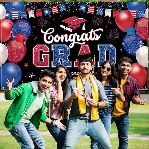 Graduation Party Backdrop Decoration Congrats Grad Backdrop Banner Red and Blue We are So Proud of You Banner Grad Background Photo Booth Props for 2024 School Grad Party Supplies, 72.8 x 43.3 Inch in Saudi Arabia
