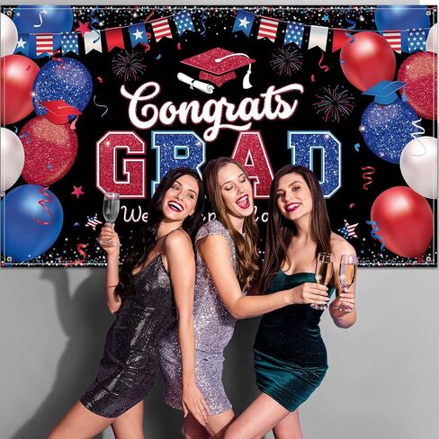 Graduation Party Backdrop Decoration Congrats Grad Backdrop Banner Red and Blue We are So Proud of You Banner Grad Background Photo Booth Props for 2024 School Grad Party Supplies, 72.8 x 43.3 Inch in Saudi Arabia