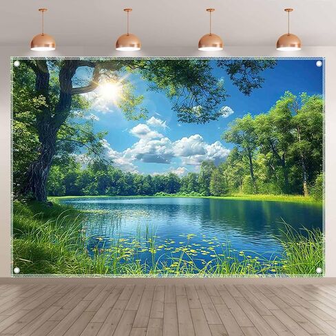 ZTHMOE النسيج 7x5ft بحيرة المناظر الطبيعية خلفية نهر الغابات شجرة السماء الزرقاء خلفية نزهة التخييم المشي لمسافات طويلة الربيع زينة الحفلات في الهواء الطلق التقطت الصور راية الدعائم in Kuwait