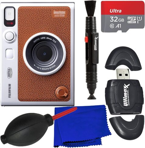 Ultimaxx Starter FUJIFILM INSTAX Mini EVO Hybrid Instant Camera Bundle (Brown): 32GB Ultra microSD Memory Card, High-Speed Memory Card Reader, Gadget Pen, Microfiber Cloth & More (8pc Bundle) in Saudi Arabia