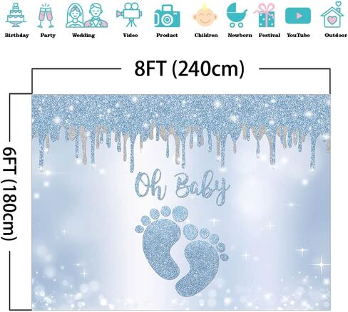 Mocsicka Blue Silver Oh Baby Backdrop Little Feet Baby Shower Background for Boy Footprint Baby Shower Party Decorations Banner Photo Booth Backdrops (7x5ft) in Saudi Arabia