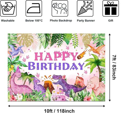 Avezano Dinosaur Birthday Backdrop Watercolor Jungle Dinosaur Birthday Party Decorations for Girls Kids Birthday Party Photography Background Cake Dessert Table Decorations, 7x5ft in Saudi Arabia