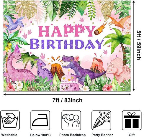 Avezano Dinosaur Birthday Backdrop Watercolor Jungle Dinosaur Birthday Party Decorations for Girls Kids Birthday Party Photography Background Cake Dessert Table Decorations, 7x5ft in Saudi Arabia