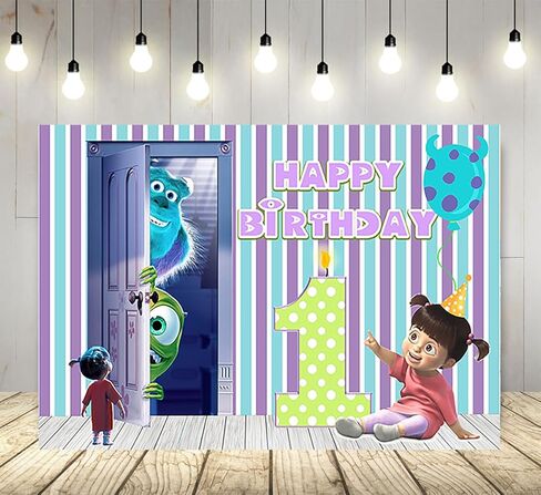 خلفية Blue Monster Inc لمستلزمات حفلات أعياد الميلاد الأولى مقاس 5x3ft Monster Inc Boo موضوع لافتة استحمام الطفل لتزيين طاولة الكيك وحفلات أعياد الميلاد in Kuwait