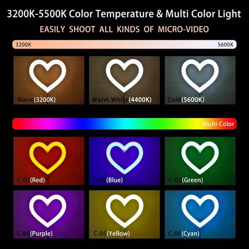 Heart Shaped LED Fill Light LCD Display , Colorful Light Effects, USB Charging, for Studio Portraits Vlog Video Shooting (US Plug) in Saudi Arabia