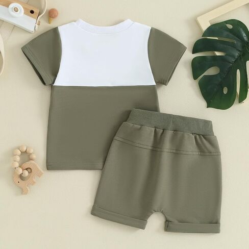 FOCUSNORM Toddler Baby Boy Summer Clothes Infant T Shirt Shorts Outfits Soild Color Short Sleeve T-Shirt Newborn Baby Clothes in Kuwait