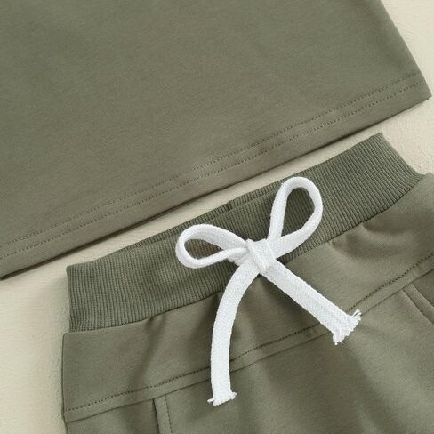 FOCUSNORM Toddler Baby Boy Summer Clothes Infant T Shirt Shorts Outfits Soild Color Short Sleeve T-Shirt Newborn Baby Clothes in Kuwait