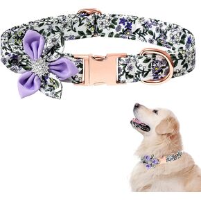 TDTOK Girl Dog Collar with Detachable Flower, Safety Metal Buckle Floral Pattern Soft Comfy Cotton Pet Collars for Small Medium Large Dogs, Fit Necks 10.2-23.6’’