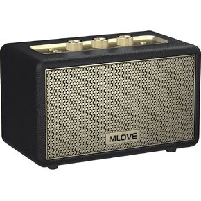 MLOVE Retro Portable Bluetooth Speaker with Aux Input, Micro SD Card Slot, USB Port, Loud Bass Subwoofer, TWS Pairing, Rechargeable Battery Powered, 80W Peak Power for Home & Office, Black and Gold