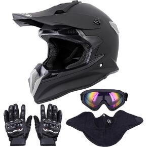 Adult Motocross Dirt Bike Helmet with Goggle, Gloves & Mask Dirt Bike ATV Helmet for Unisex-Adult Men Women Adjustable Sun Visor DOT/FMVSS-218 Off-Road Motorcycle Helmet UTV Helmet Downhill