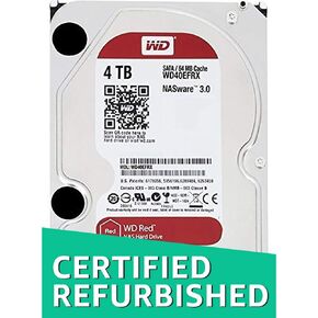 WD Red 4TB NAS Hard Disk Drive - 5400 RPM Class SATA 6 Gb/s 64MB Cache 3.5 Inch - WD40EFRX (Renewed)