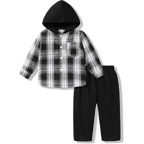 MAMAMI Kids Kids Toddler Baby Boy Clothes Plaid Button Down Hoodied Sweatshirt Casual Pants Fall Winter Outfits Set