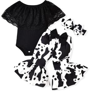 HINTINA Newborn Baby Girl Short Sleeve Bodysuit Flared Pants Ribbed Outfits in Kuwait