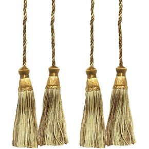 Decorative Handcrafted Double Tassel Curtain and Drapery Tieback Holdback, 4" Tassel (10cm), 29" Spread (73.5cm) # CDCT, Blonde Beige #3432 (Light Beige, Dark Beige, Light Gold) Pack of 2