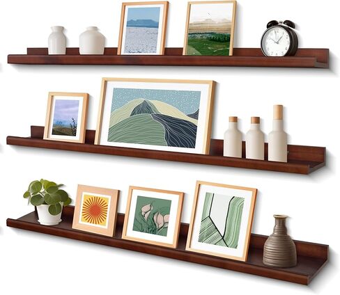 Annecy Floating Shelves Wall Mounted Set of 3, 47 Inch Black Rustic Wood Shelves for Wall, Wall Storage Shelves with Guardrail Design for Bedroom, Bathroom, Kitchen, Office, 3 Different Sizes in Kuwait