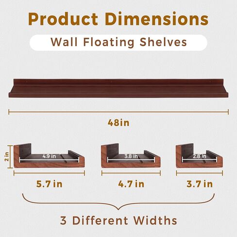 Annecy Floating Shelves Wall Mounted Set of 3, 47 Inch Black Rustic Wood Shelves for Wall, Wall Storage Shelves with Guardrail Design for Bedroom, Bathroom, Kitchen, Office, 3 Different Sizes in Kuwait