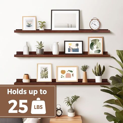 Annecy Floating Shelves Wall Mounted Set of 3, 47 Inch Black Rustic Wood Shelves for Wall, Wall Storage Shelves with Guardrail Design for Bedroom, Bathroom, Kitchen, Office, 3 Different Sizes in Kuwait