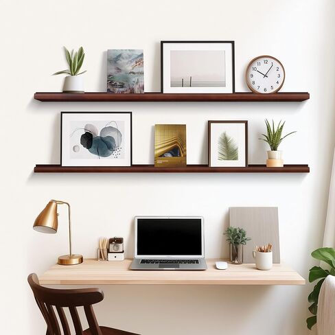 Annecy Floating Shelves Wall Mounted Set of 3, 47 Inch Black Rustic Wood Shelves for Wall, Wall Storage Shelves with Guardrail Design for Bedroom, Bathroom, Kitchen, Office, 3 Different Sizes in Kuwait