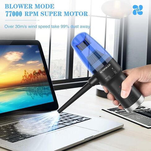 Air Duster & Vacuum 2-in-1, Cordless Electric Compressed Air Blower for Computer Keyboard Cleaning, Portable Handheld Electronics Car Computer Duster, Powerful 77000RPM Motor in Saudi Arabia