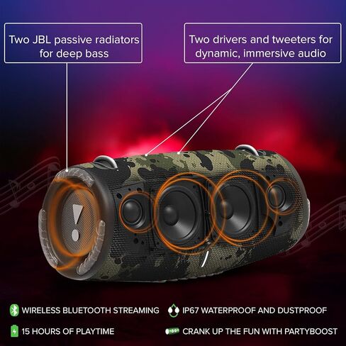 JBL Xtreme 3 Portable Bluetooth Speaker - Powerful Sound & Deep Bass - IP67 Waterproof - Pair with Multiple Speakers - Wireless Bluetooth Speaker Bundle with Megen Protective Hardshell Case(Camo) in Saudi Arabia
