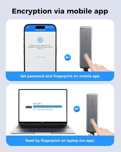 NEWQ بصمة الإصبع البيومترية SSD الخارجية: محرك أقراص الحالة الصلبة الذي يعمل باللمس سعة 1 تيرابايت، جهاز قرص صلب للتخزين المحمول مع سرعة نقل سريعة لأجهزة iOS وAndroid وMac وWindows Phone | لاب توب | الكمبيوتر | آيباد برو in Kuwait