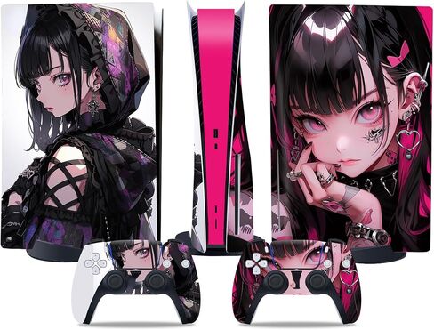 Anime Girl Skin متوافق مع وحدة التحكم P-s5، ملصق من الفينيل لملحقات إصدار قرص وحدة التحكم P-s5، أسود in Saudi Arabia