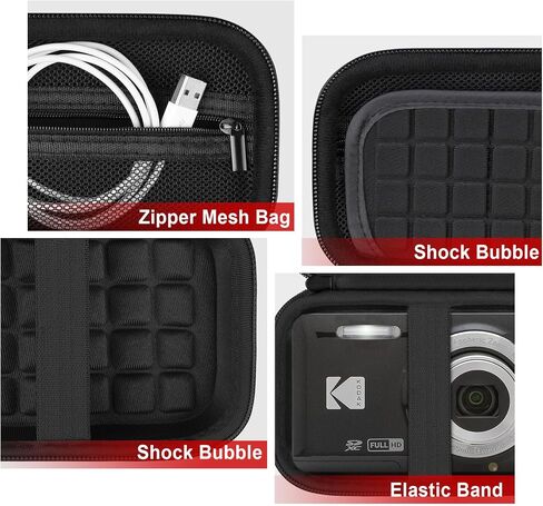 Hard Carrying Case for KODAK PIXPRO Friendly Zoom FZ55/ FZ45/ FZ43 16MP Digital Camera, Vlogging Camera Protective Cases Bag with Mesh Pocket for USB Cable, Battery, Black in Kuwait