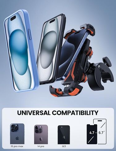 Lamicall Motorcycle Phone Mount Holder with Dual Vibration Dampener | Upgrade Handlebar Clip, Motorcycle Cell Phone Holder, Bike Phone Mount, for iPhone Pro Max, 4.7-6.7" Phones, Black in Kuwait