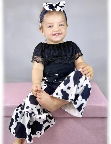 HINTINA Newborn Baby Girl Short Sleeve Bodysuit Flared Pants Ribbed Outfits in Kuwait