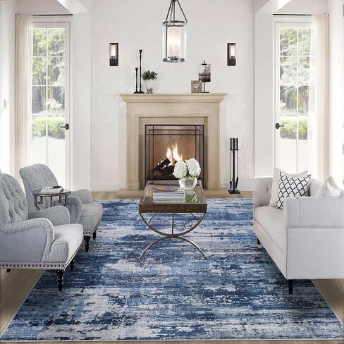 Runner Rug 2'6''x8' Washable Rugs: Machine Washable Hallway Runner Rug with Non Slip Backing Non Shedding Abstract Stain Resistant Carpet for Kitchen Entryway Laundry Bedroom - Beige/Blue in Saudi Arabia