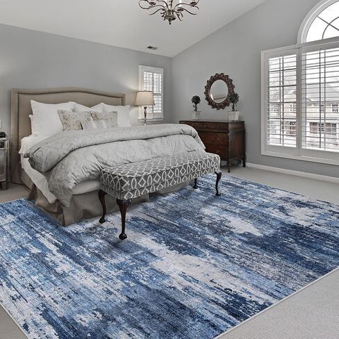Runner Rug 2'6''x8' Washable Rugs: Machine Washable Hallway Runner Rug with Non Slip Backing Non Shedding Abstract Stain Resistant Carpet for Kitchen Entryway Laundry Bedroom - Beige/Blue in Saudi Arabia