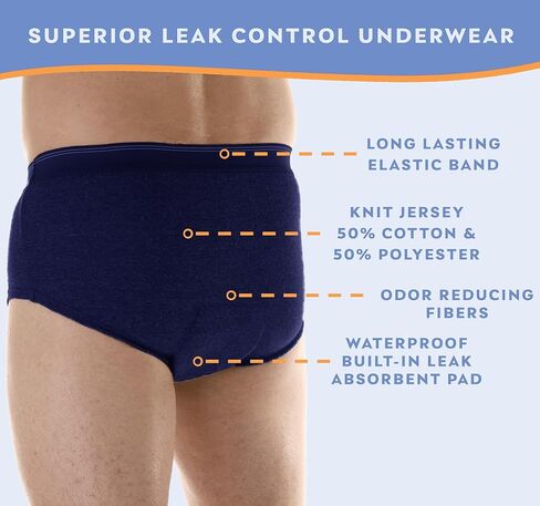 3-Pack Men's Super Absorbency Washable Reusable Bladder Control Briefs Grey Large (Waist 38-40) in Kuwait