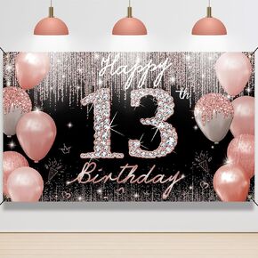 13th Birthday Decoration for Girls, Happy 13th Birthday Backdrop Banner Rose Gold, Sweet 13 Year Old Birthday Party Yard Sign Photo Booth Props Decor Supplies, Sturdy, Vibrant Colors, Fabric, PHXEY