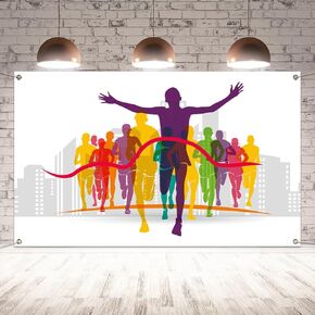 Boston Marathon Backdrop for Photoshoot Running Track Cross Country Marathon Party Decoration and Supplies for Home School Classroom Office