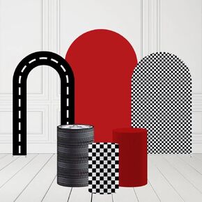 Kids Boys Racing Car Birthday Party Arch Backdrop Cover Checkboard Arches Background Stand Stretchy Fabric Covers for Baby Shower Festa Balloon Parties Decorations 2.6X6FT in Saudi Arabia