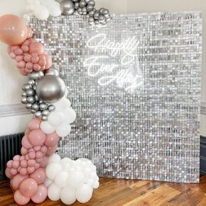 Silver Shimmer Wall Backdrop Sequin Disco Backdrop Panels for Party Background 30 Packs Glitter Birthday Backdrops Bridal Baby Shower Wedding Decoration (6x5ft)