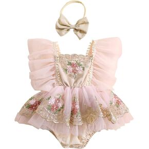 Sasaerucure Baby Girl Summer Sleeveless Lace Romper Dress | Infant Toddler Summer Outfits Sleeveless Dress Romper Lace Tutu Onesie One Piece Ruffle Bodysuit in Kuwait