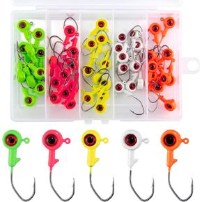 30/50-Pack Crappie Jigs Heads with 3D Eyes, Crappie Lures Hook Bass Trout Fishing Jig Head, 1/32oz 1/16oz 1/8oz Jig Heads for Fishing Freshwater