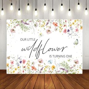 Lofaris Wildflower 1st Happy Birthday Backdrop Watercolor Floral Background She is a Wildflower Our Little Wildflower is Turning One Party Decorations Cake Table Banner Photo Studio Props5x3ft