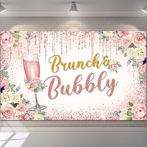 Rose Gold Bridal Shower Backdrop Bar Banner Pink Champagne Background Backdrop for Wedding Bachelorette Birthday Party Supplies, Photo Booth Props Decor
