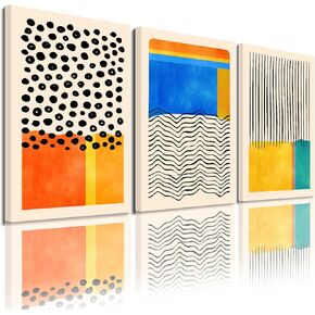 Boho Wall Art Prints - Framed Canvas Print Wall Art Set Color Blocks Abstract Mid Century Modern Wall Art Boho Decor