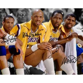 Ikonic Fotohaus Magic Johnson Kareem Abdul Jabbar James Worthy Byron Scott Signed Photo Autograph Print Wall Art Home Decor