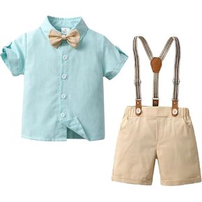 Baby Boys Gentleman Shorts Sets, Infant Outfits Suits, Shirt+Shorts+Bow Tie+Suspenders in Kuwait