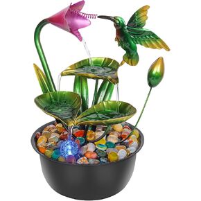 Tabletop Water Fountain, Relaxation Fountain with Natural River Rocks, LED Colorful Lights, Aluminum Die Casting Pot