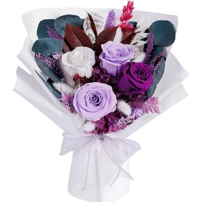Mothers Day Flowers for Delivery Prime, Preserved Flowers Bouquets, Natural Real Long Lasting Roses and Flowers, Purple Rose Bouquets Gifts for Birthday, Valentines Day, Christmas, Home Decor (Purple)